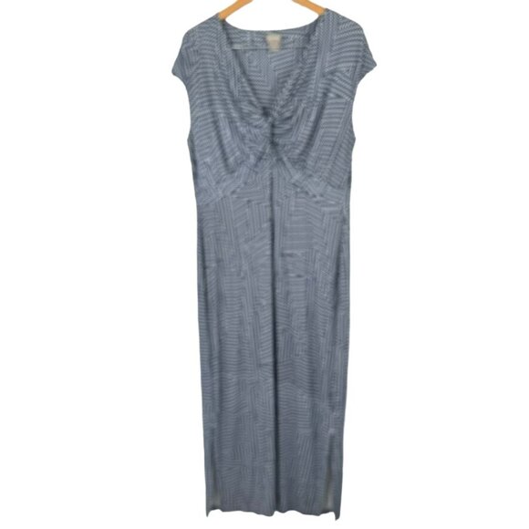 Chico's 2 Women's Blue pattern Maxi Dress Size large Rayon knit cap sleeve - Picture 4 of 10